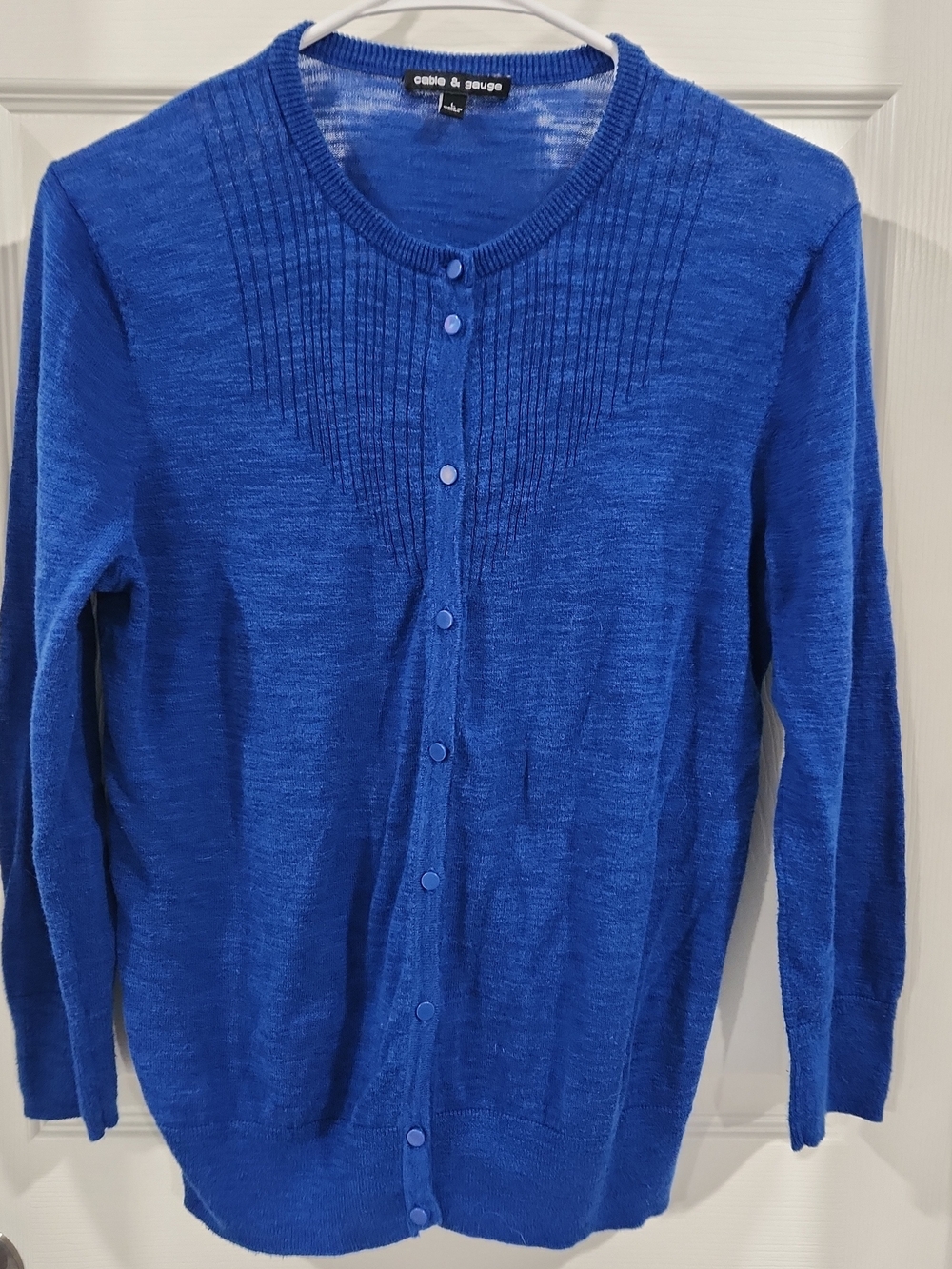 Cable & Gauge Blue Cardigan Sweater Womens Size L Cotton Rayon 3/4 Sleeve